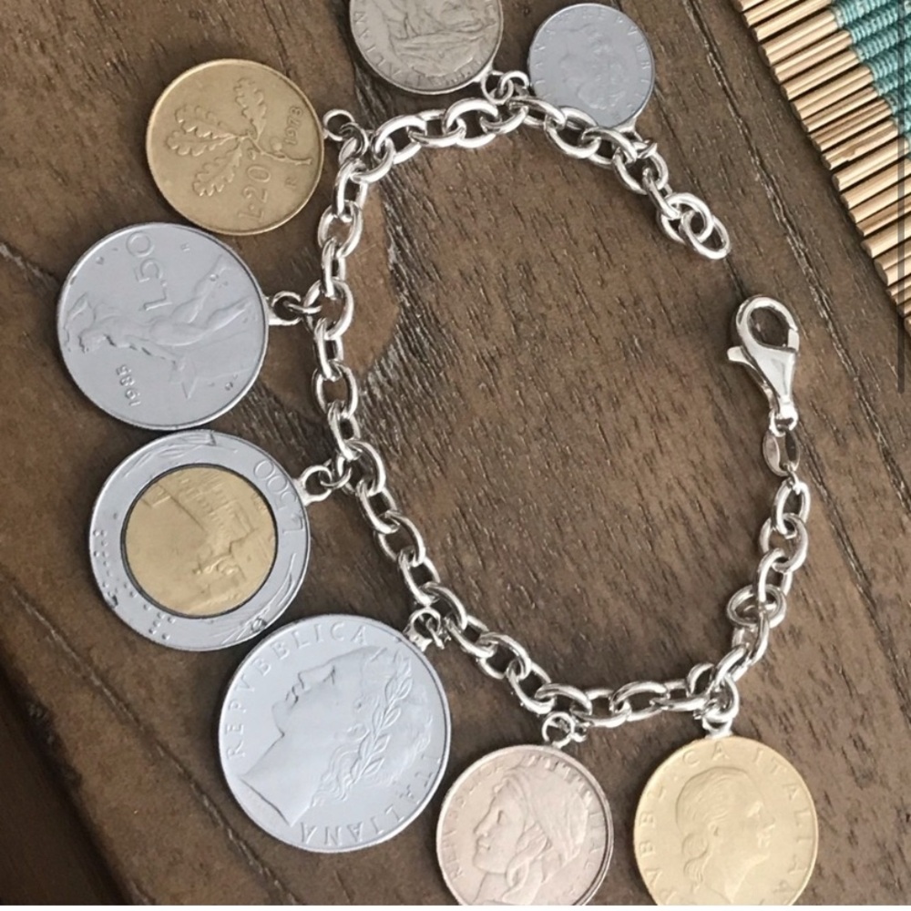 Milor Italy Sterling Silver Italian Lira Coin Charm Bracelet